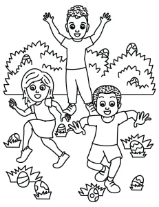 Three All Excited Kids on Easter Egg Hunt in Garden 🥚🌷🏡🎉🐰