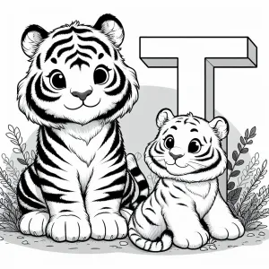 Two Cute Tigers and Letter T 🐅🐅