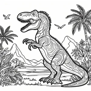 Tyrannosaurus Rex Dinosaur- Roaring in Landscape with Trees 🦖💥🏞️🌲