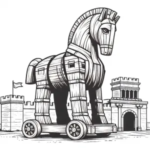Trojan Horse Standing in Front of Ancient City of Troy 🏰🐴