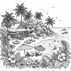 Tropical Beach with Flowers and Palm Trees 🏝️🌺🌴
