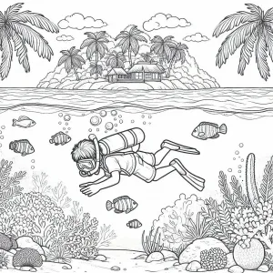 Boy Diving with Tropical Fish under the Sea Landscape 👦🐠🌊