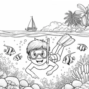 Boy Diving with Tropical Fish under the Sea Landscape 👦🐠🌊