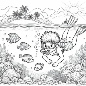 Boy Diving with Tropical Fish under the Sea Landscape 👦🐠🌊