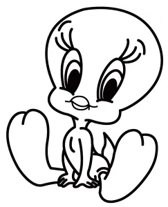 Cute Tweety Bird Sitting Down with Big Eyes and Adorable Expression 🐥👀🎬💛