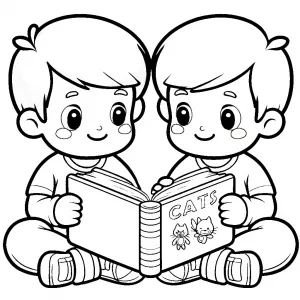 Two Brothers Reading Book about Cats 📚👦👦🐱