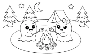 Two Cute Ghosts Camping with Marshmallows and Campfire 👻🔥🌲