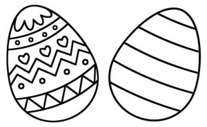 Two Decorated Easter Eggs: One with Horizontal Lines, Another One with Zig-Zag Lines Hearts Lines and Dots 🥚🎨💖