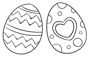 Two Decorated Easter Eggs: One with Zig-Zag Lines, One with Dots and a Heart 🐣🎨💝🌸🥚