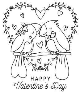 Two Cute Parrot Birds in Love Sitting on Branch Inside Heart 🦜❤️🌿