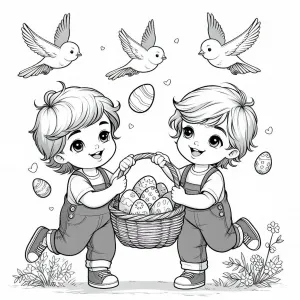 Two Brothers Collecting Easter Eggs and Playing Together 🐣👬🏞️
