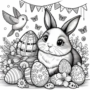 Easter Eggs with Rabbit 🐰 and Garland Flags and a Chick 🐥