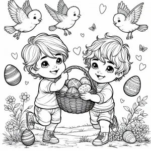 Two Brothers Collecting Easter Eggs and Playing Together 🐣👬🏞️