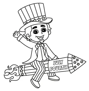 Uncle Sam rides a giant firework rocket into the sky, celebrating July Fourth with a burst of stars and patriotic fun. His famous top hat and waving hand bring cheer to the holiday spirit. 🎆🇺🇸🧨🎩🚀