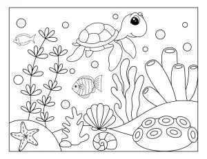 Underwater Adventure with Turtle, Fish, and Colorful Coral Reef Scene 🐢🐠🌊