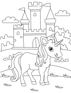 Unicorn Standing in Grass Field in Front of Castle 🦄🏰🌈