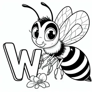 Wasp with Letter W and a Flower 🐝🌸