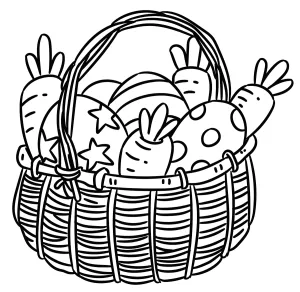 Wicker Basket with Decorated Easter Eggs and Carrots 🥕🥚⭐