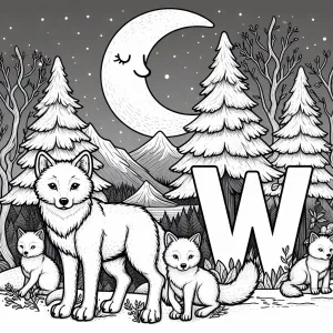 Wolf with Letter W and Baby Whelps 🐺🐾