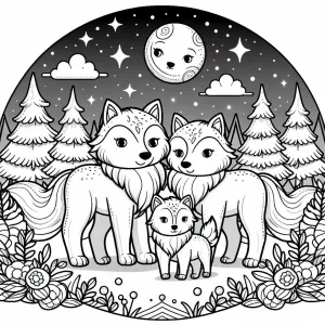 Wolf with Letter W and Baby Whelps at Night 🐺🌙🐾
