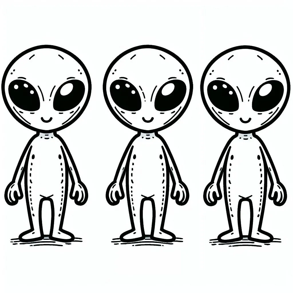 Three Aliens 👽👽👽 Coloring Page