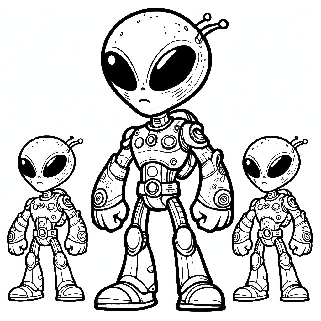 Three Aliens Standing 👽👽👽 Coloring Page