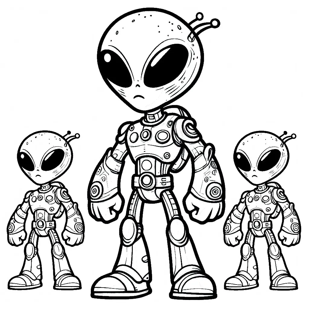 Three Aliens Standing 👽👽👽 Coloring Page
