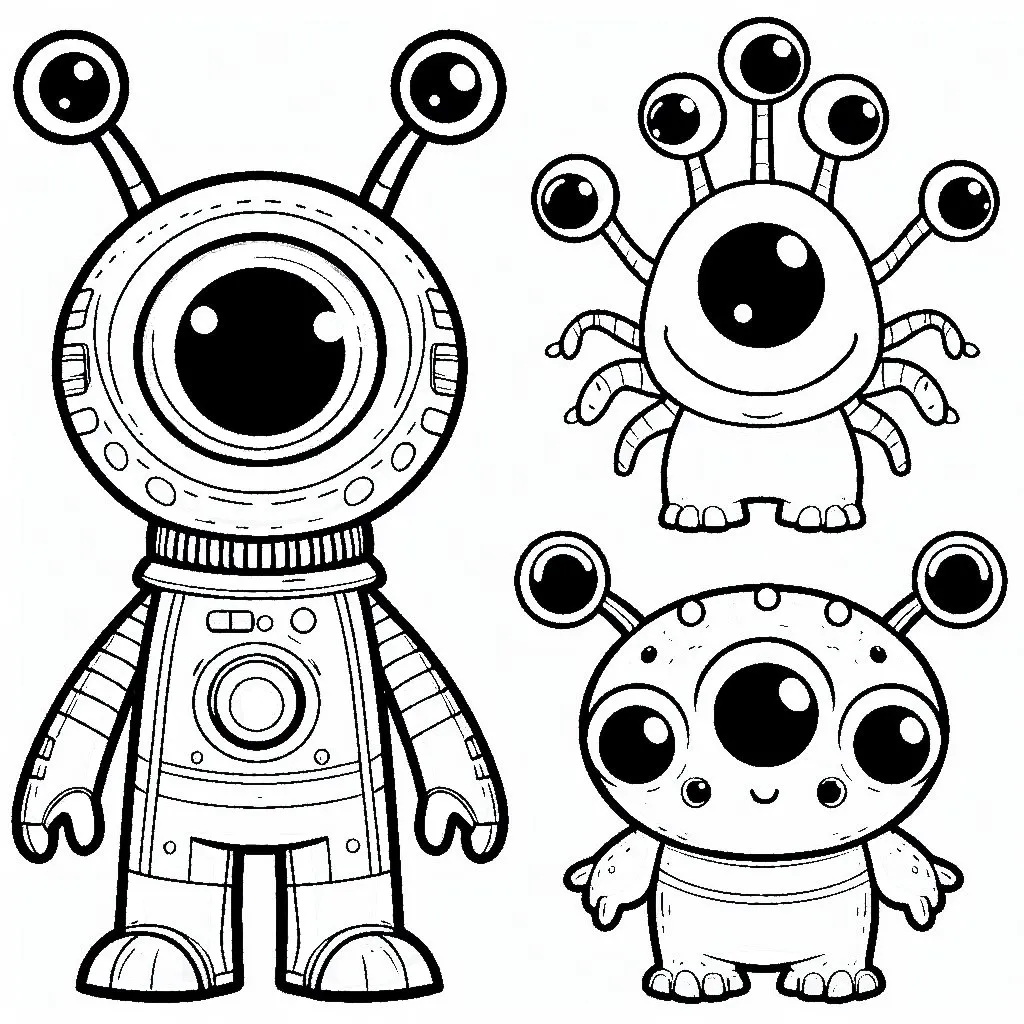 Three Funny Aliens 👽🤪 Coloring Page