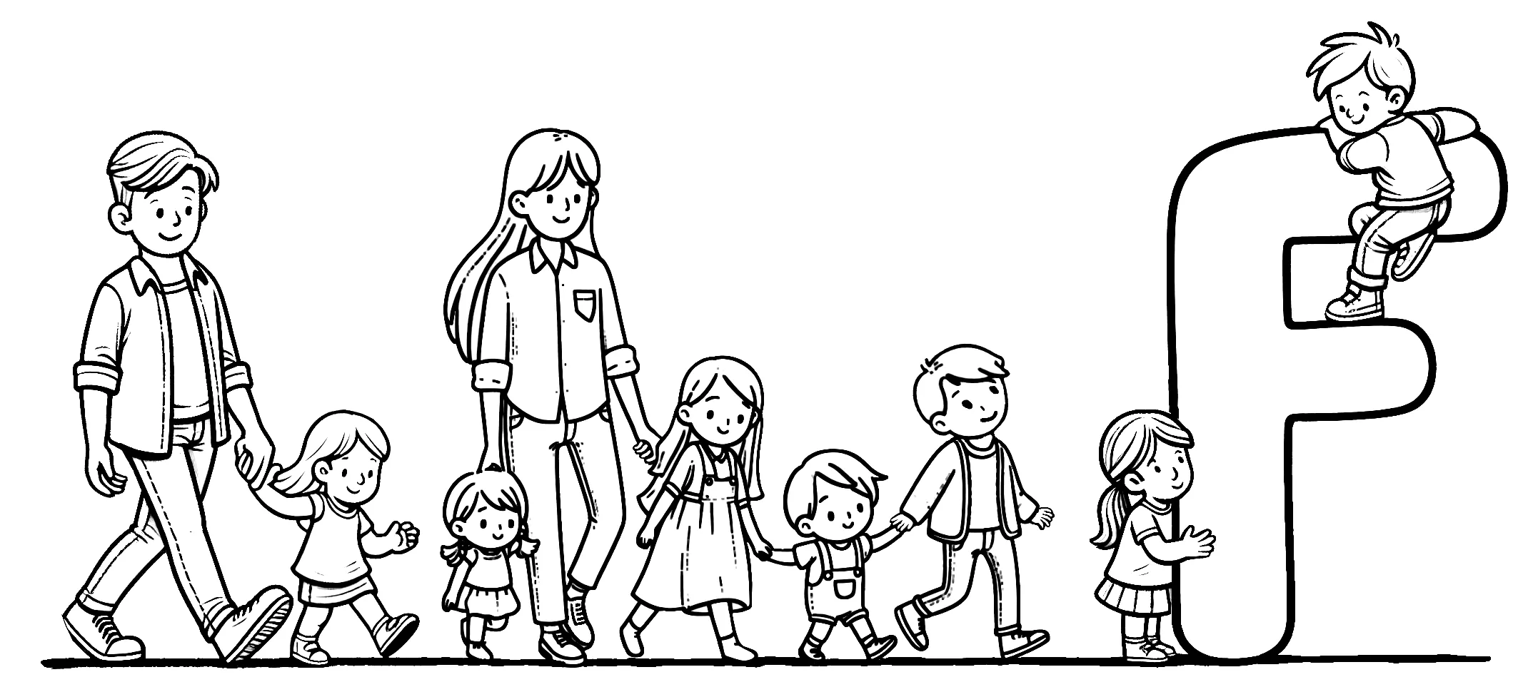 F is for Family and Friends 👨‍👩‍👧‍👦❤️👫 Coloring Page
