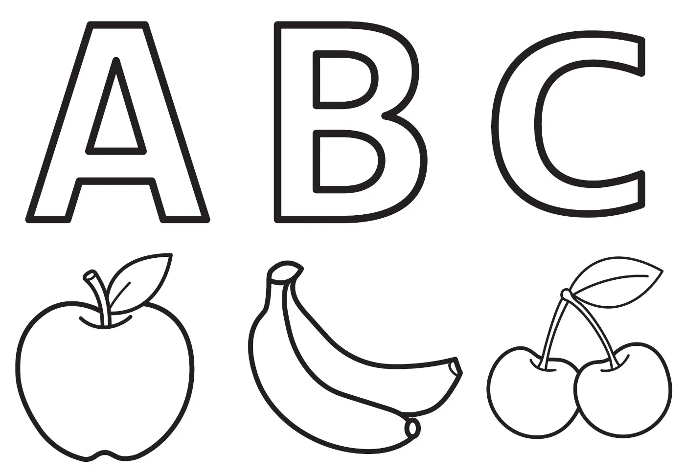 ABC Fruits for Kids Learning: Apple - Banana - Cherries 🍎🍌🍒 Coloring Page