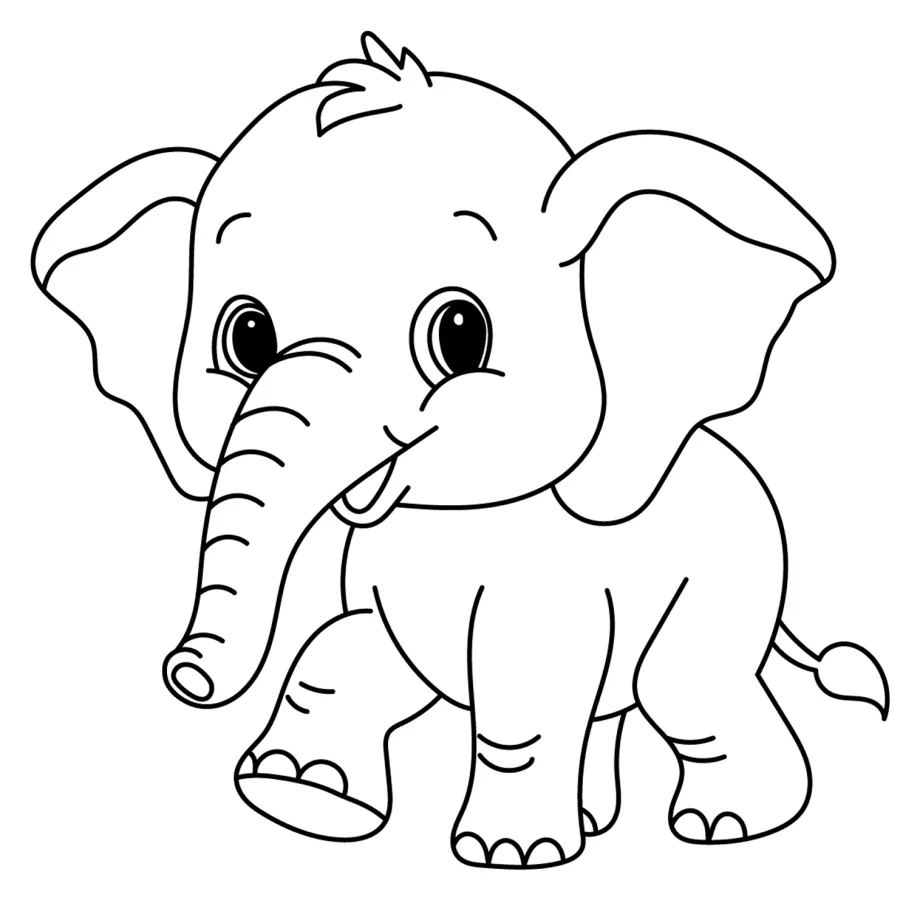 Adorable Baby Elephant with a Friendly Smile 🐘🌿💕 Coloring Page