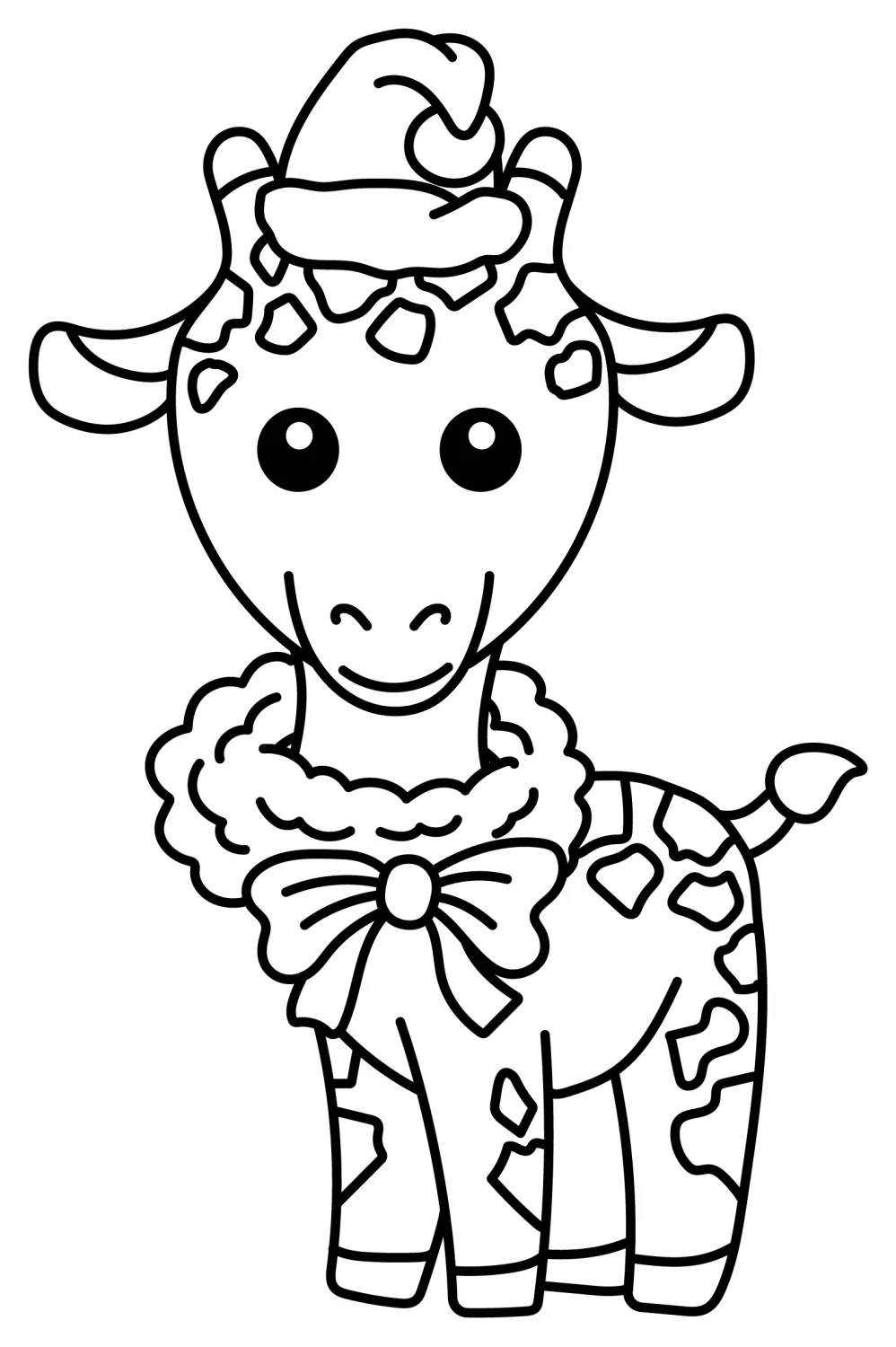 Adorable Baby Giraffe with Christmas Accessories 🦒🎄🎀 Coloring Page