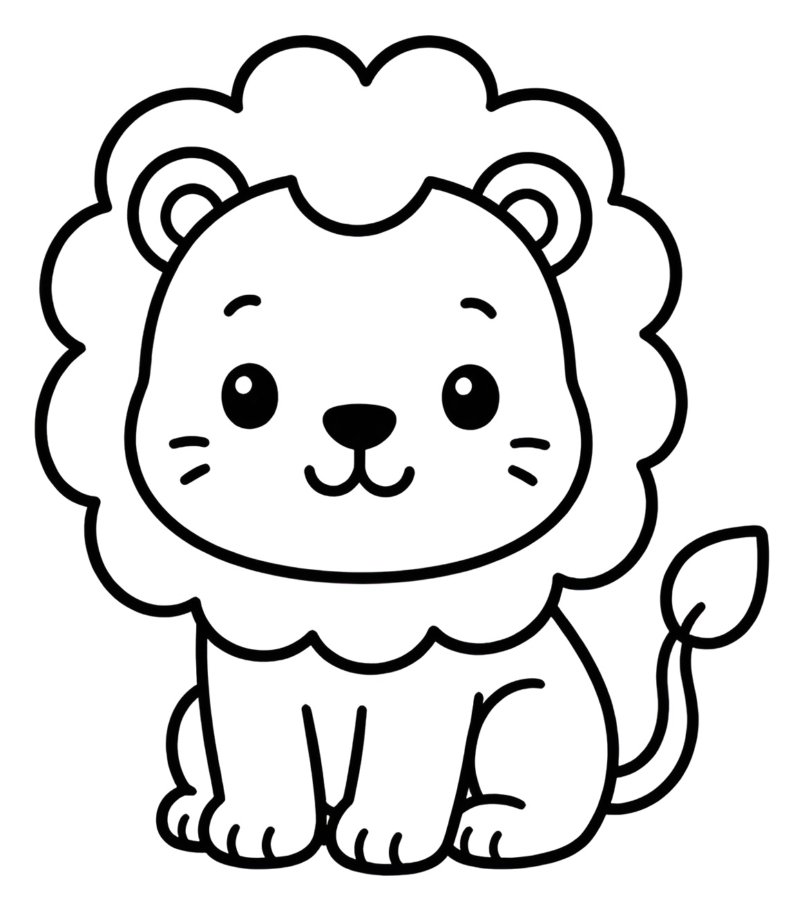 Adorable Baby Lion Sitting with a Playful Expression 🦁🐾😊 Coloring Page