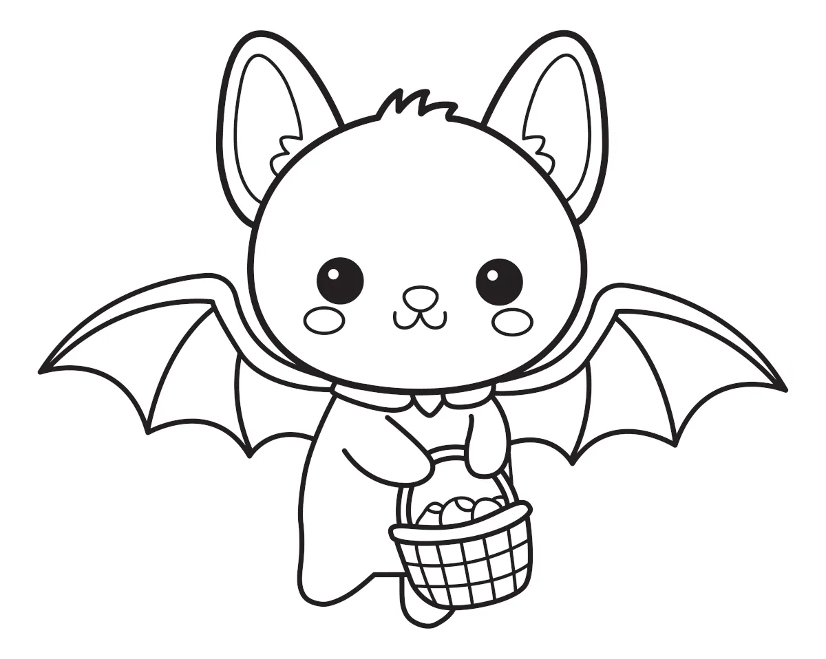 Adorable Bat with a Basket of Eggs 🦇🎃🐣 Coloring Page