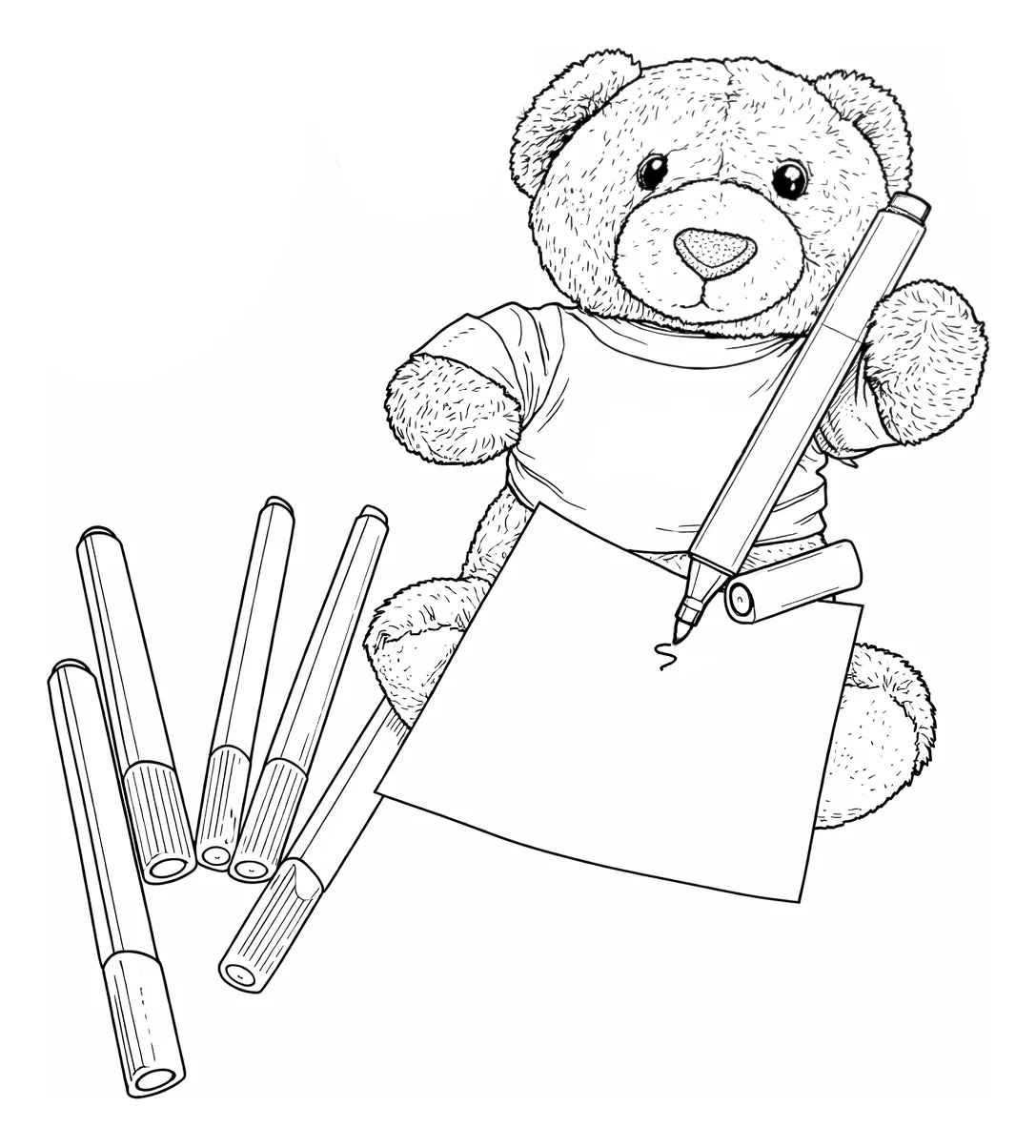 Adorable Bear Drawing with Markers 🐻🎨 Coloring Page