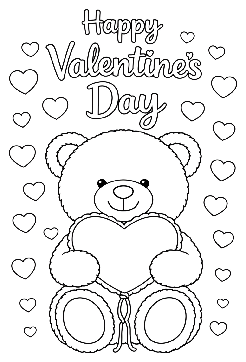 Adorable Bear Holding Heart for Valentine Coloring Page