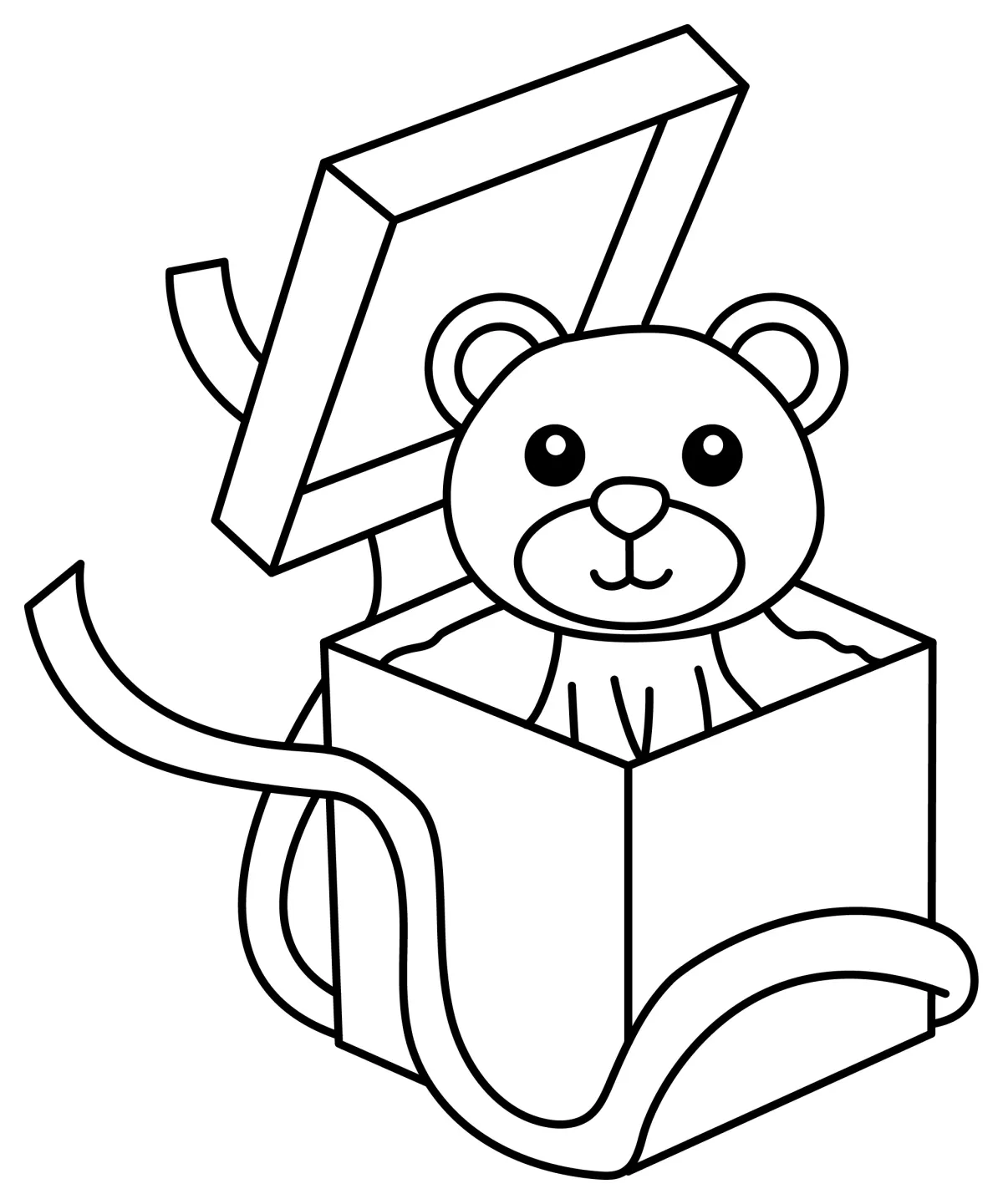 Adorable Bear in a Gift Box with a Bow 🐻🎁🎀 Coloring Page