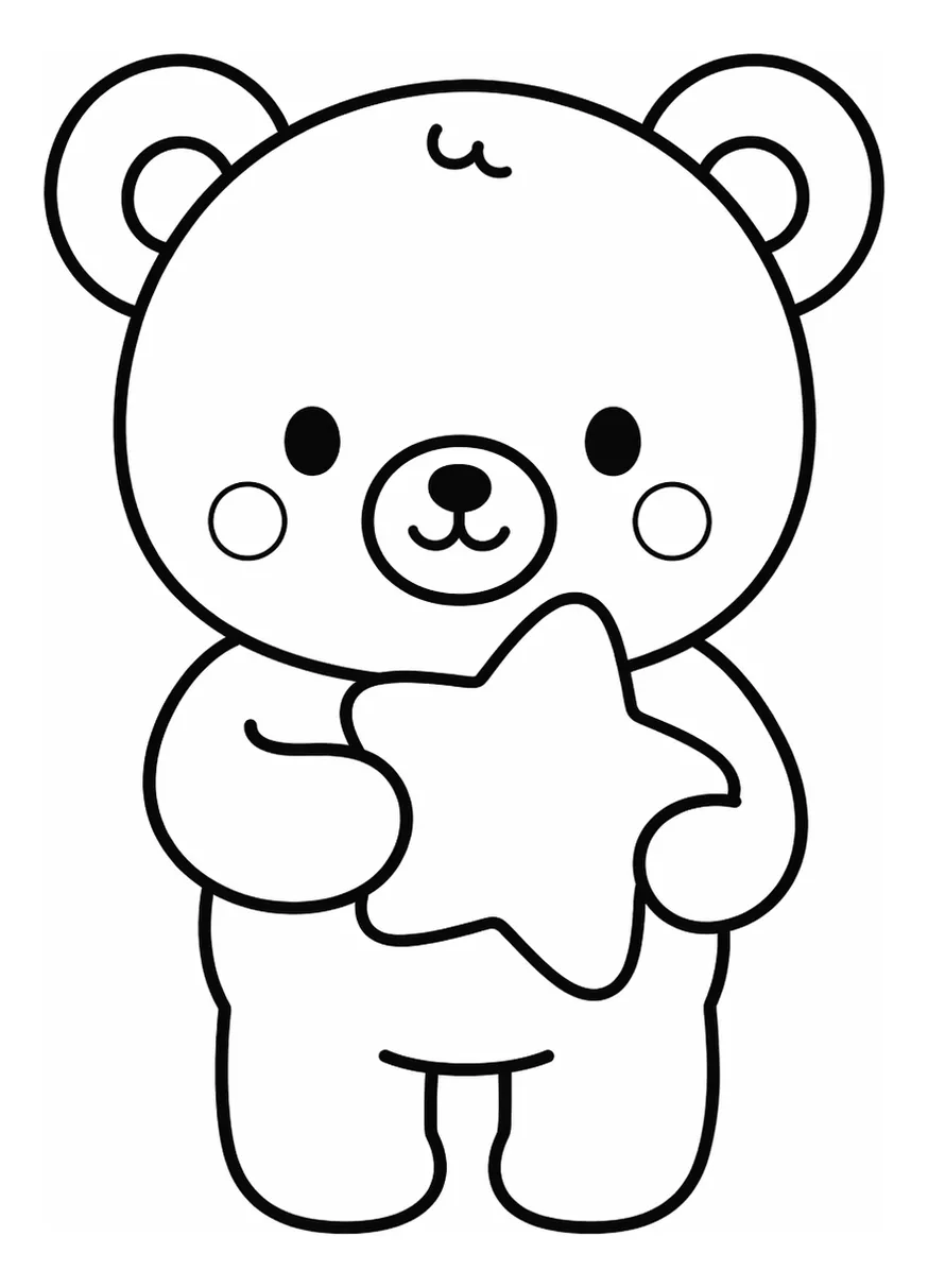 Adorable Bear with a Golden Star Holding It 🐻🌟💛 Coloring Page