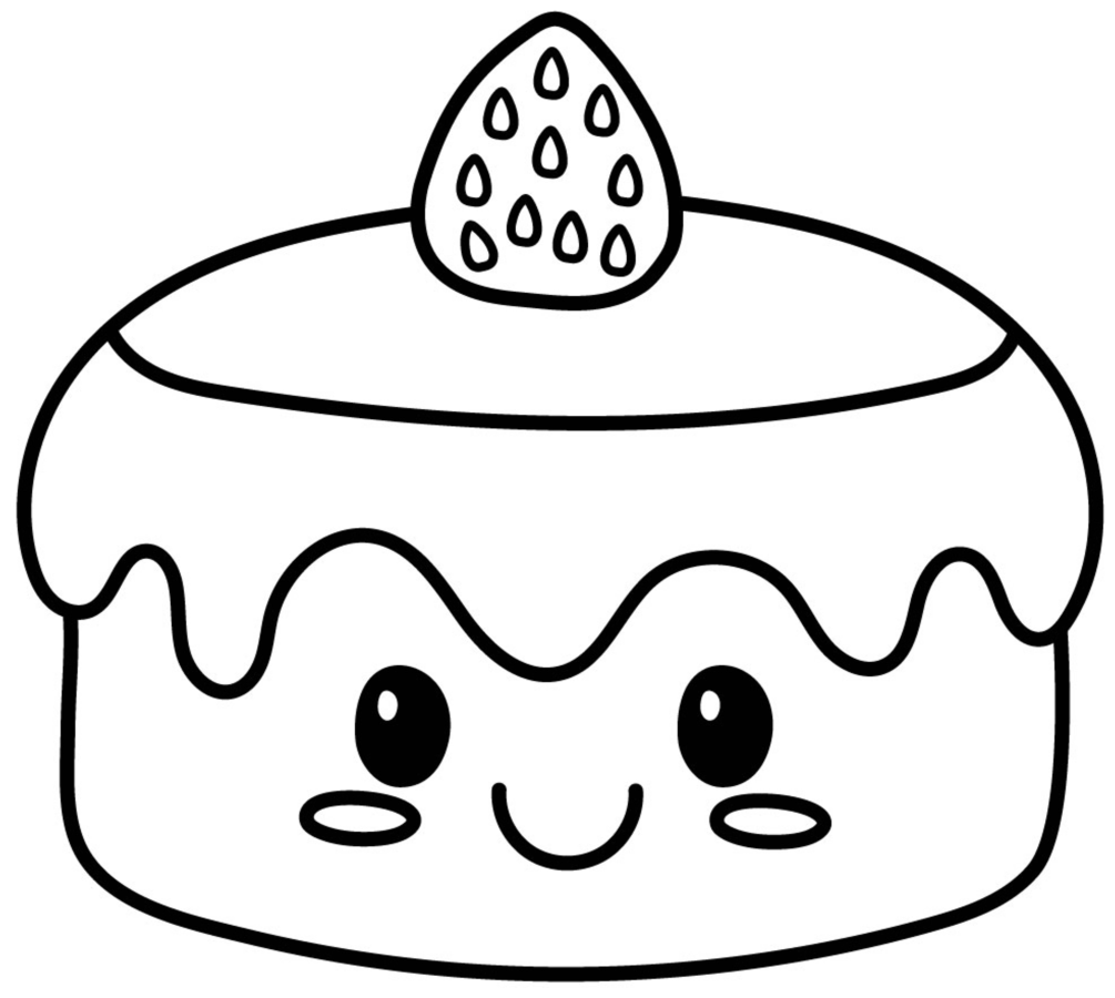Adorable Birthday Cake with a Funny Face and Fruit Topping 🎂🍓🎉 Coloring Page