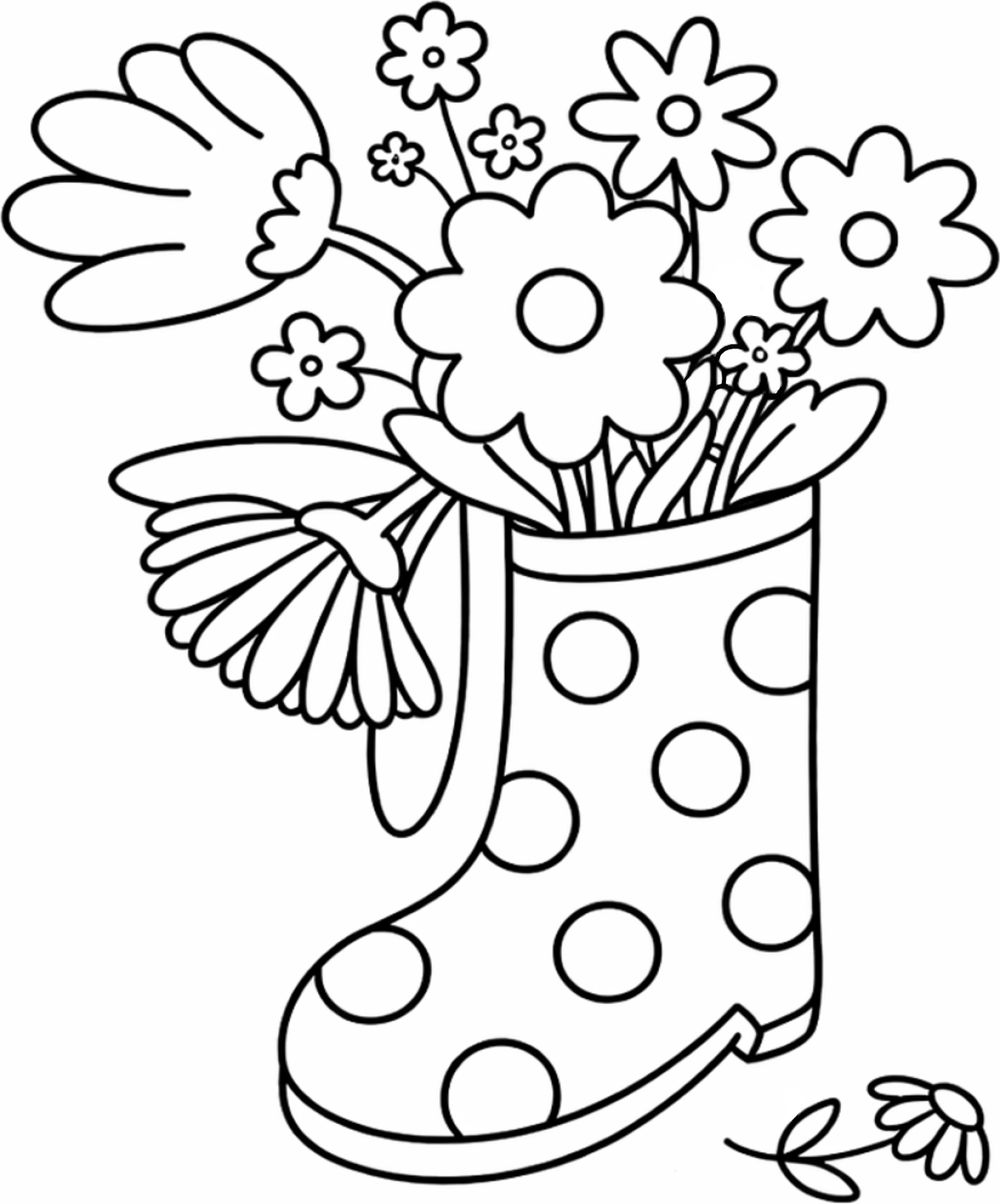 Adorable Boot with Flowers in a Spring Setting 🌸👢🌿 Coloring Page