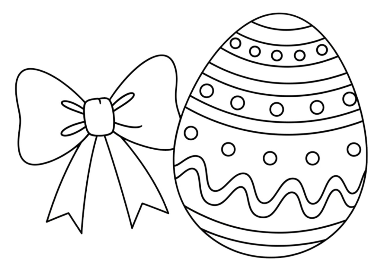 Adorable Bow with Easter Egg Coloring Page 🎀🐰🥚 Coloring Page