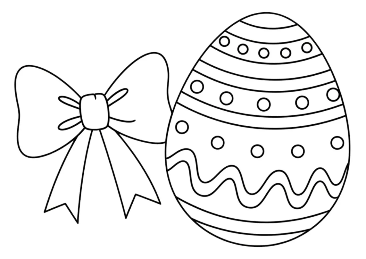 Adorable Bow with Easter Egg Coloring Page 🎀🐰🥚 Coloring Page