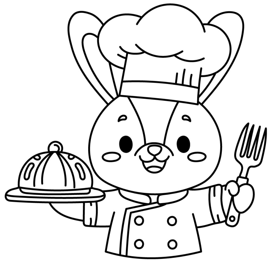 Adorable Bunny Chef with a Friendly Face 🐰👨‍🍳😊 Coloring Page