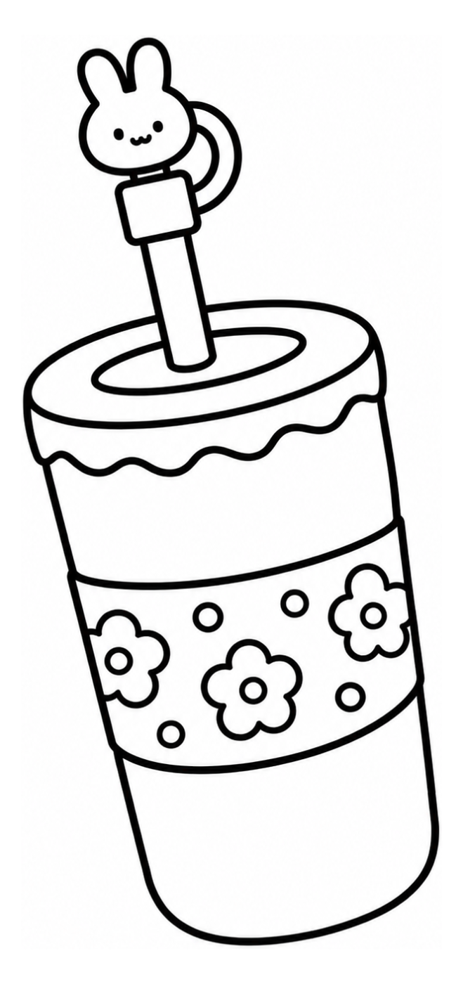 Adorable Bunny Drinking Bottle with Floral Design 🐰💧🌸 Coloring Page