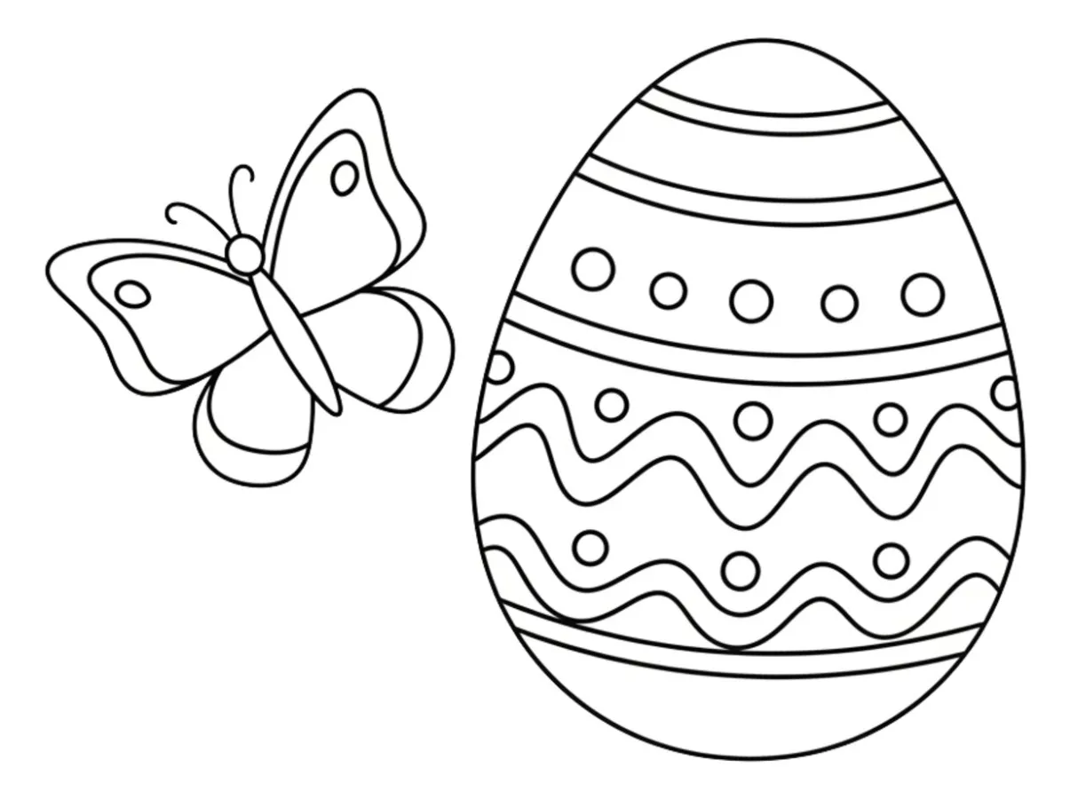 Adorable Butterfly Near Decorated Easter Egg 🦋🐣 Coloring Page