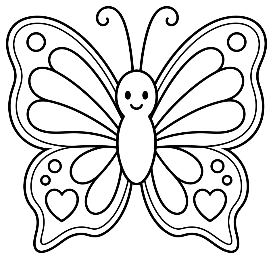 Adorable Butterfly with Heart Patterns and Friendly Face 🦋💖 Coloring Page