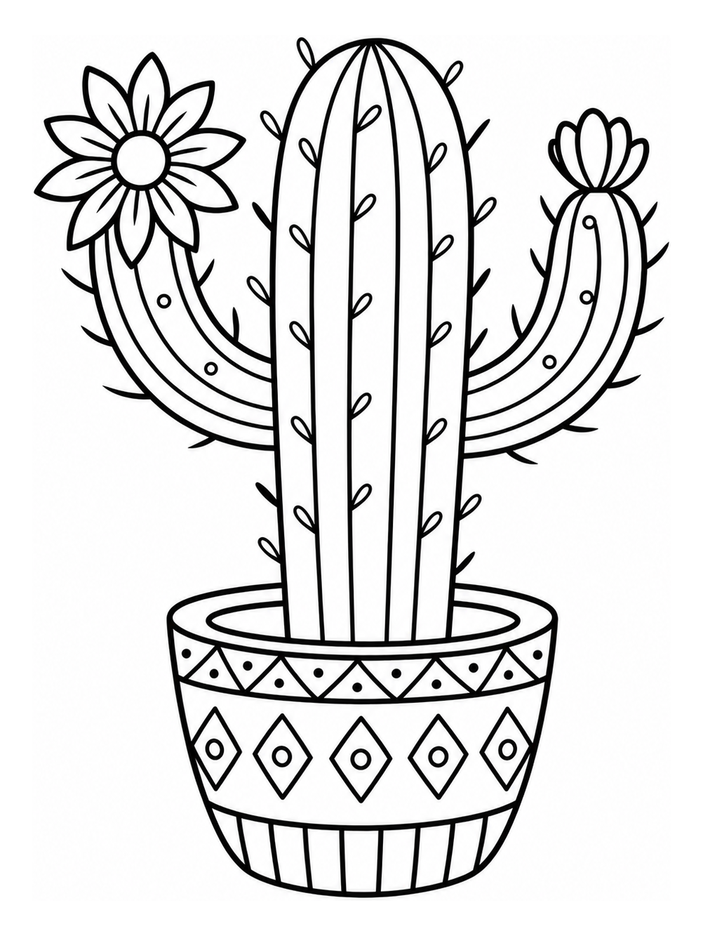 Adorable Cactus with Flowers in a Decorative Pot 🌵🌸 Coloring Page