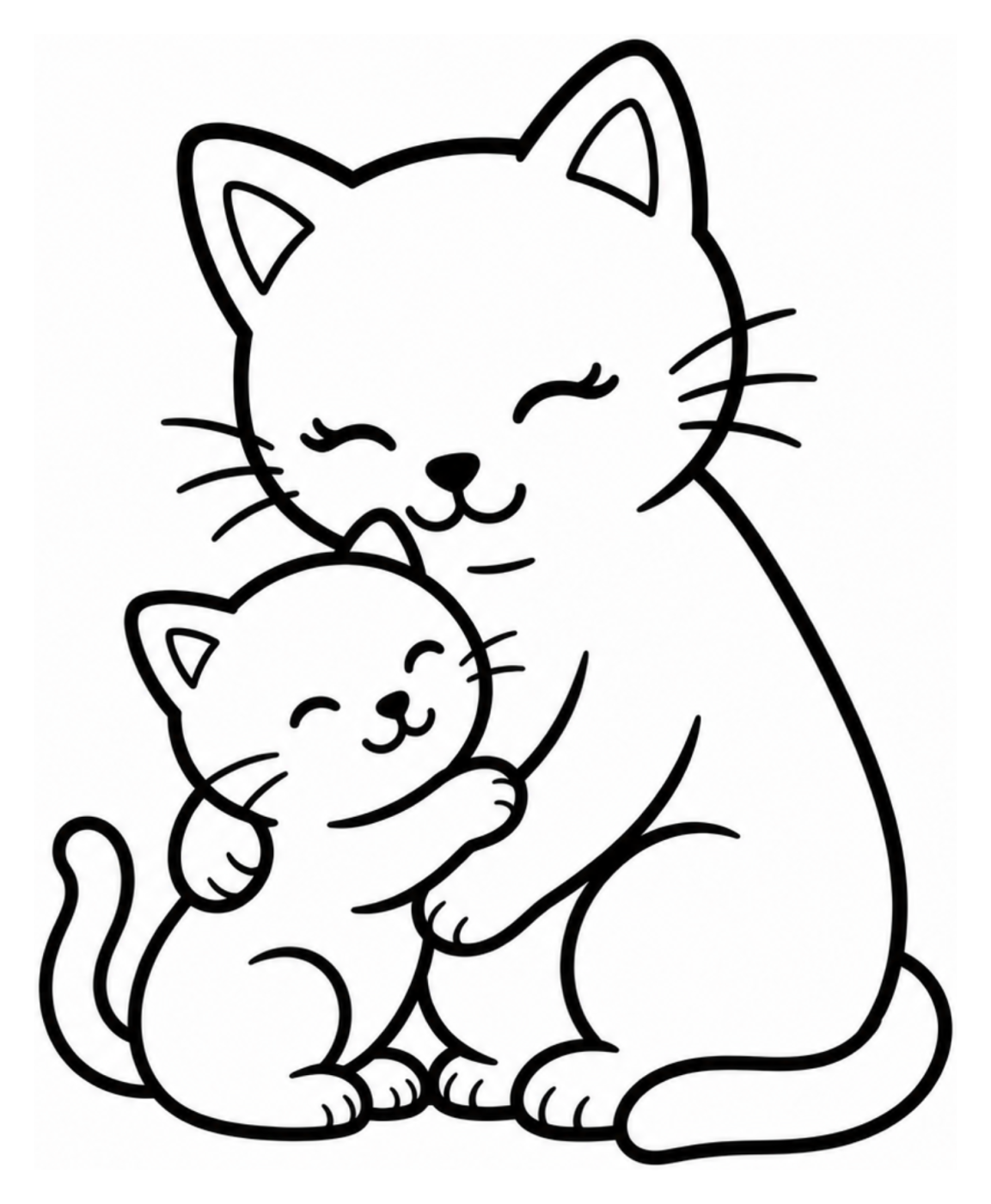Adorable Cat and Kitten Sitting Together 🐱💕😊 Coloring Page