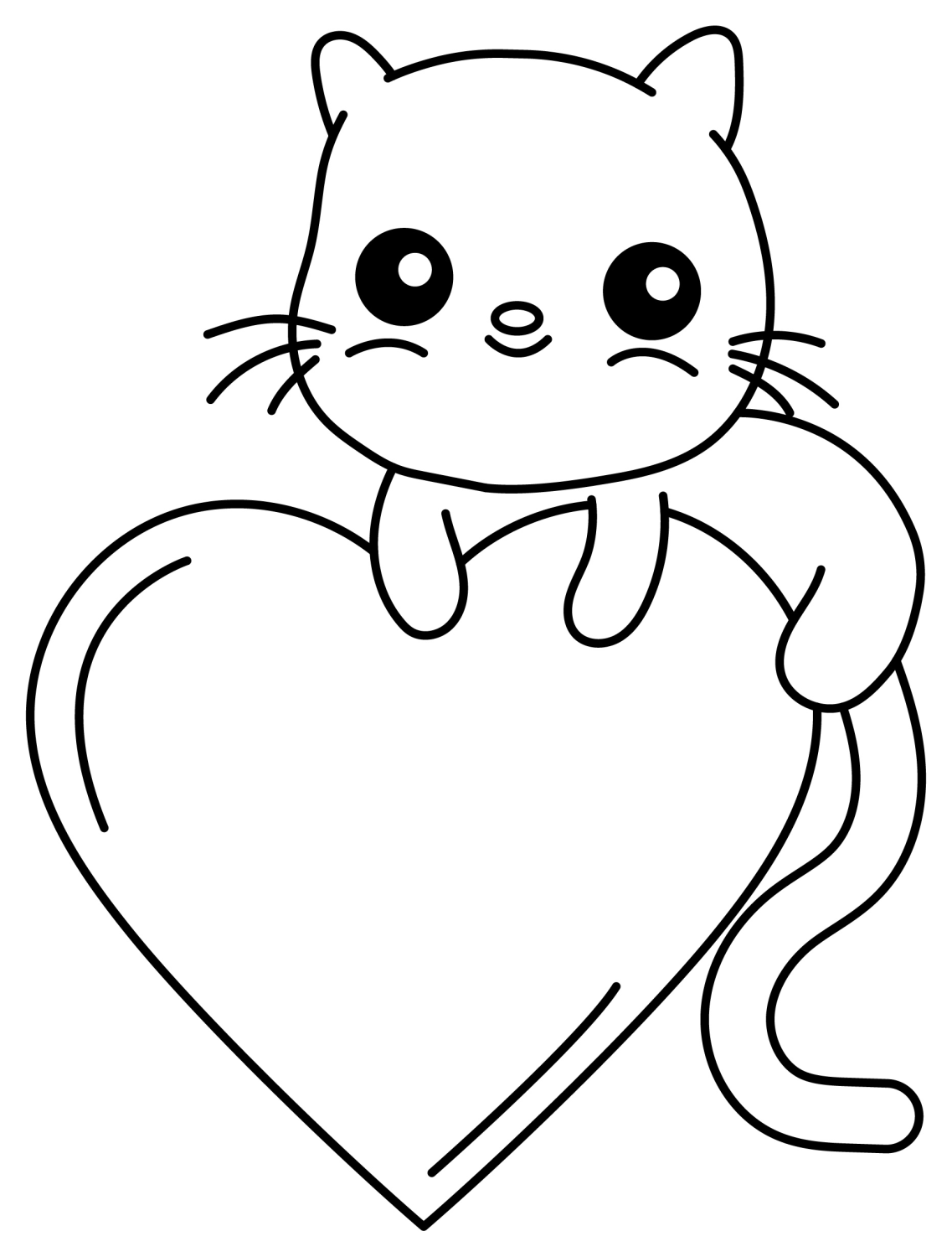 Adorable Cat Holding a Heart with a Friendly Smile 🐱💖😊 Coloring Page