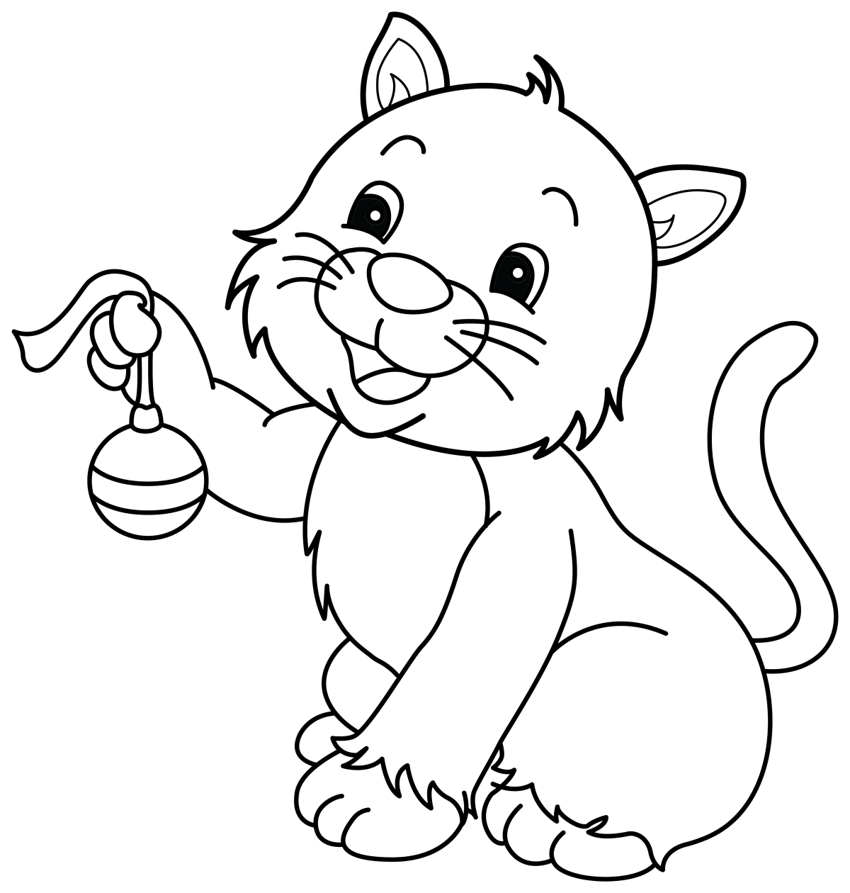 Adorable Cat Playing with a Christmas Baulbe 🎄🐱🔔 Coloring Page